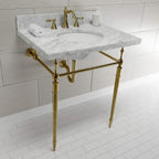 Kingston Brass KVPB3022M87 Edwardian 30" Console Sink with Brass Legs (8-Inch, 3 Hole), Marble White/Brushed Brass