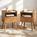 AWASEN Fluted Night Stand Set 2, Mid Century Modern Bedside Table Set of 2 with Storage Drawers, Wood Night Stand Side Table with Solid Wood for Living Room, Bedroom, Office and Small Space (Brown)