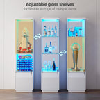 WOOVIVS 64.9" Glass Display Cabinet with Lock & 3-Color LED Lights, Tempered Glass Curio Cabinet with Mirror Back, Tall Display Shelf for Collectibles, Memorabilia (White)