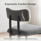 Boucle Dining Chairs Set of 4, Modern Upholstered Dining Room Chair with Curved Backrest, Sherpa Kitchen Chairs with Cushioned Seat and Black Metal Legs for Living Room Bedroom Vanity, Grey