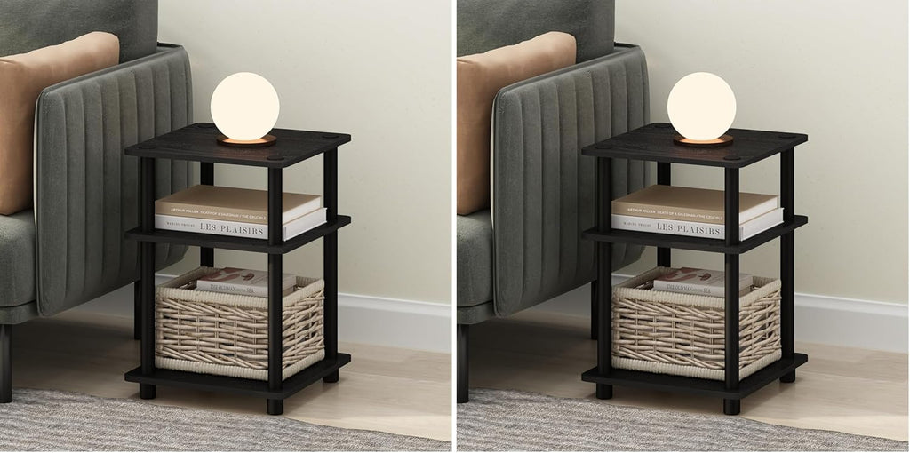 Furinno Turn-N-Tube End Table, Side Table with Shelf, Darkwood (Pack of 2)