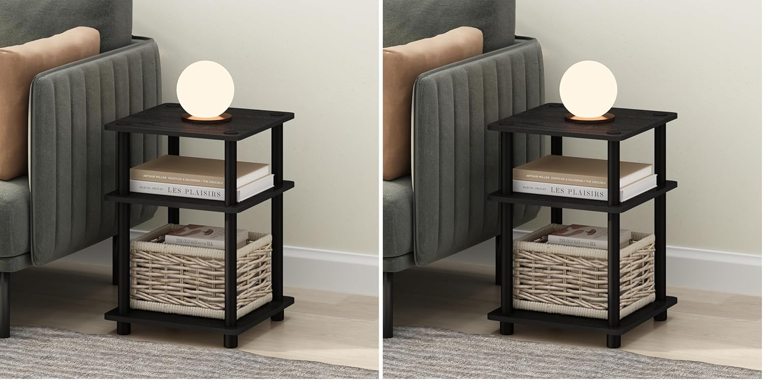 Furinno Turn-N-Tube End Table, Side Table with Shelf, Darkwood (Pack of 2)