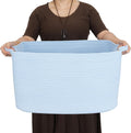 XUANGUO Large Cotton Rope Storage Basket for Blankets, 22" x 17" x 12" Rectangle Woven Basket Bin for Living Room, Nursery, Kids & Dog Toys, Laundry basket for Clothes & Towels,Gift basket Blue