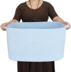 XUANGUO Large Cotton Rope Storage Basket for Blankets, 22" x 17" x 12" Rectangle Woven Basket Bin for Living Room, Nursery, Kids & Dog Toys, Laundry basket for Clothes & Towels,Gift basket Blue