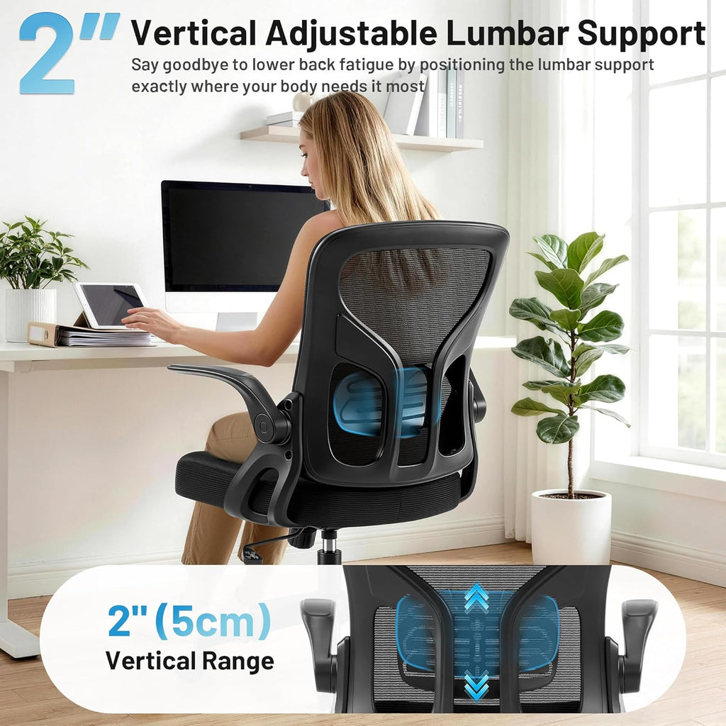 Office Chair Ergonomic Desk Chair with Adjustable Lumbar Support, High Back Breathable Mesh Chair with 120° Tilt Function & Flip-Up Armrests, Swivel Comfy Task Computer Chair for Work, Study
