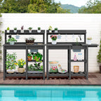SERWALL Outdoor Potting Bench with Removeable Sink,Rot-Resistant HDPE Potting Table for Outside Gardening, All Weather Use - Gray