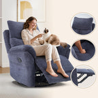 ANJ Swivel Rocker Recliner Chair Nursery Manual Glider Rocking Recliner Chairs for Adults, Fabric Rocking Chair Nursery, 360° Swivel Lazy Boy Recliner Chairs for Living Room, Slate Blue