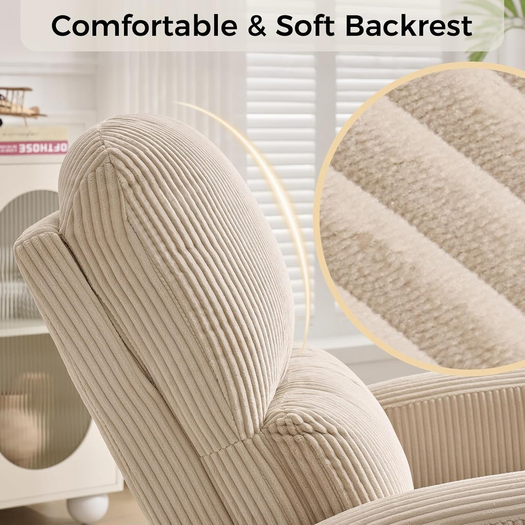 Power Swivel Rocker Recliner, Swivel Glider Nursery Electric Recliner Chair with Lumbar Support, Upholstered Rocking Recling Chairs for Adults Nursery, Living Room, Bedroom, Corduroy Camel