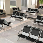 KINTNESS Guest Reception Chairs for Airport Waiting Room Office Chairs Salon Barber Bank Hall Room Conference Airport with Black Leather Cushion 3 Seat Bench Furniture …