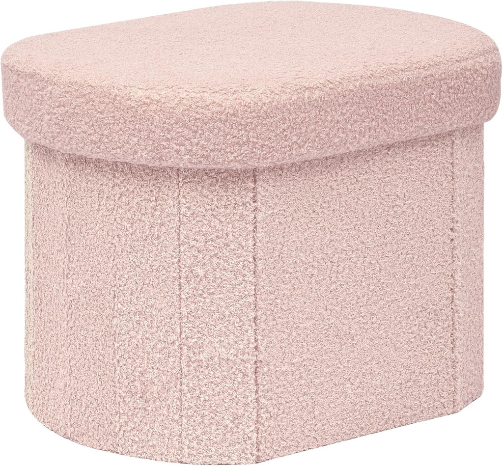 PINPLUS Storage Ottoman Boulce Tufted Oval Small Ottomans for Living Room Foot Rest with Storage, Pink 16.1"x12.2"x12.2" (Pink)