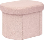 PINPLUS Storage Ottoman Boulce Tufted Oval Small Ottomans for Living Room Foot Rest with Storage, Pink 16.1"x12.2"x12.2" (Pink)