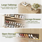 IRONCK Fluted Shoe Storage Cabinet for Entryway with 2 Flip Drawers, Adjustable Shelves & Open Shelf, Narrow Wood Shoe Rack Cabinet, Freestanding Slim Shoe Organizer Cabinet, Oak