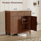 Vabches Fluted Sideboard Buffet Cabinet with Storage, 32" Coffee Bar Console Table with Drawer, Fluted Doors & Adjustable Shelf, Wood Small Buffet Cabinet for Living Room, Kitchen Dining Room, Brown