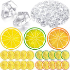 300 Pieces Clear Fake Crushed Ice Cubes Rocks and 20 Pieces Simulation Lemon Slices, Artificial Fruits and Acrylic Diamonds Clear Ice for Vase Fillers Table Centerpiece Decor Wedding (1.6 x 0.3 Inch)