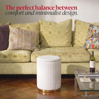Boahaus Cersei White Velvet Vanity Ottoman with Hidden Storage, Makeup Chair for Vanity Desk, Elegant Foot Rest Stool with Gold Base for Bedroom, Living Room & Dressing Area (Pure White)