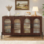 HUAHUU 55" Buffet Cabinet with Storage, Large Sideboard Cabinet with Fluted Doors & Adjustable Shelves, Modern Kitchen Storage Cabinets for Living Room, Entryway, Walnut