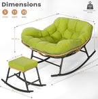 Easyego Oversized Papasan Rocking Chair with Ottoman for Indoor Outdoor Use, Comfortable Wicker Rocker with Cozy Thicken Cushion for Deck, Balcony, Poolside, Lawn, Bedroom, Living Room, Green