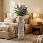 30" Large Double Sided Crushed Diamond Floor Vases,Tall Silver Mirrored Crystal Vase for Floor,Big Floor Vases Decorative Tall for Home,Office,Hotel(Silver,8.6" L x 5.3" W x 30" H)