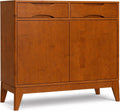 SIMPLIHOME Harper Storage Cabinet - 40 inch Wide Solid Wood Entryway Cabinet in Teak Brown, Mid-Century Modern Accent Storage for Living Room or Hallway with 2 Drawers and Adjustable Shelves
