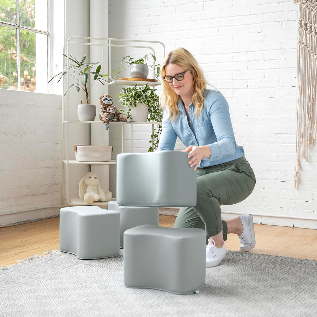 ECR4Kids SoftZone Toddler Modular Stool Seating Set, Classroom Furniture, Grey, 2-Pack