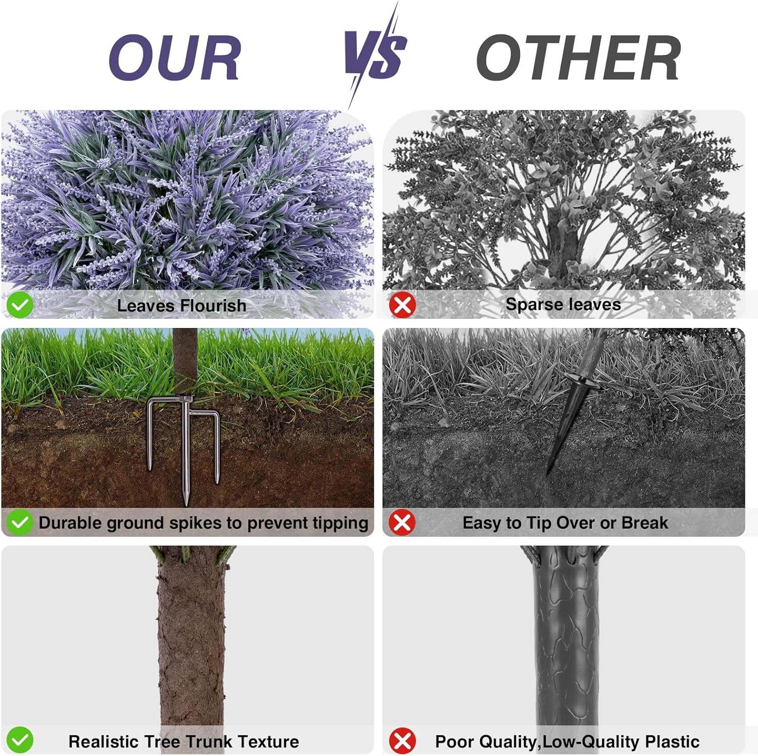 25.6" Artificial Lavender Topiary Ball with Pots, Rust-Proof Coated Metal Ground Spikes, UV-Resistant & Fade-Proof Faux Shrub for Porch, Indoor, Outdoor & Pathway Decor (2 Pcs)