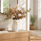 Ceramic Flower Vase with Bow Decor for Home Table Centerpieces White 7.5in | Farmhouse vase perfectly accents dining tables, living rooms, kitchens, bedrooms, bookshelves, coffee tables, and mantels.