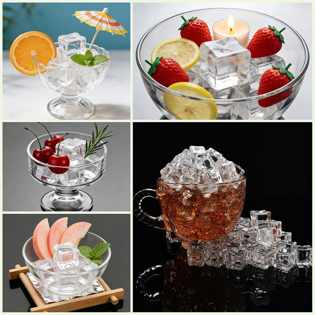 Fake Ice Cubes，100Pcs 15mm Clear Artificial Acrylic Ice Cubes Plastic Faux Icecubes for Fake Bake Vase Fillers Table Decorations Photography Prop