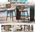 Swivel Outdoor Bar Chairs Set of 4, Hand-Woven Rope Patio Bar Stools with Removable & Washable Cushions, 360° Swivel Metal Frame, All-Weather High Top Chairs, 400 lbs Capacity, Beige