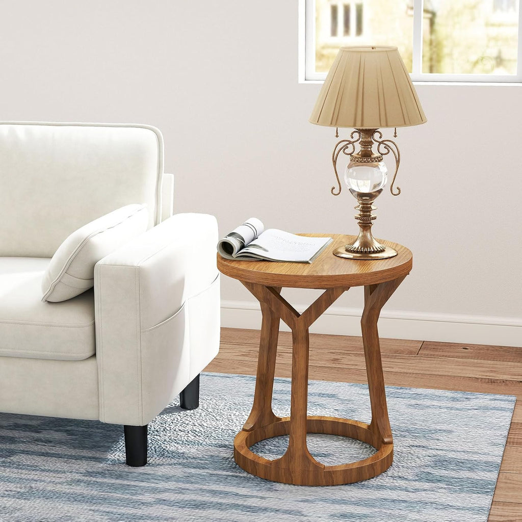 Round End Table Living Room, Rustic Side Table, 22" H Nightstand with Thick Top, Accent Tables for Bedroom Living Room Entryway, Natural