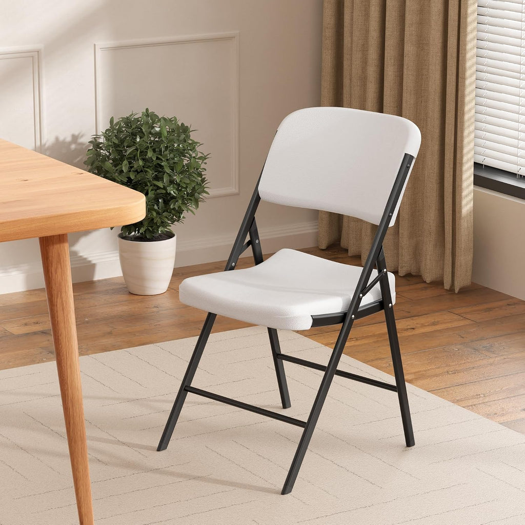 Elevon Folding Chairs Heavy Duty Plastic Chairs with 350-Pound Capacity for Home Office Camping Kitchen Dining Wedding Party Event Picnic, White, 4-Pack