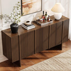 ONBRILL 63" Fluted Sideboard Buffet Cabinet with Storage, Large Sideboard Cabinet with Adjustable Shelves, Modern Credenza with 4 Doors, Kitchen Cabinets for Living Room, Entryway, Black