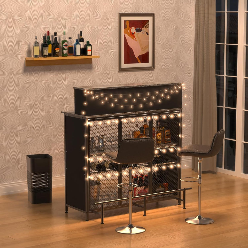 GDLF Home Bar Unit Mini Bar Liquor Cabinet with Storage and Footrest for Home Kitchen Pub (Grey)
