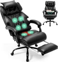 Massage Office Chair with Foot Rest,6 Points Vibration & Heat Executive Office Chairs,500LBS Big and Tall Office Chair for Heavy People,Ergonomic Reclining Desk Chair,Dual-Use Pillow,Home Office,Black