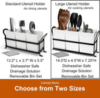 Czlizdyt Large Kitchen Utensil Holder, Drainage Utensil Caddy for Countertop, 3pcs Bins Set Cooking Utensil Organizer for Spoons, Spatulas, White