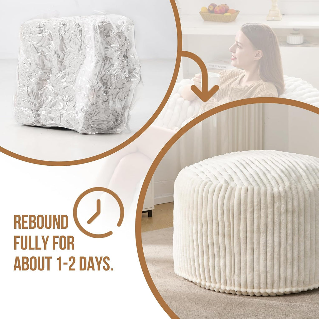 Hobestluk Adult Bean Bag Chair Giant Beanbag with Filling Living Room 3FT | White Large Big Oversized Bean Bag Chair Memory Foam Filling Machine Washable Fluffy Cover Bedroom Dorm Reading Gaming