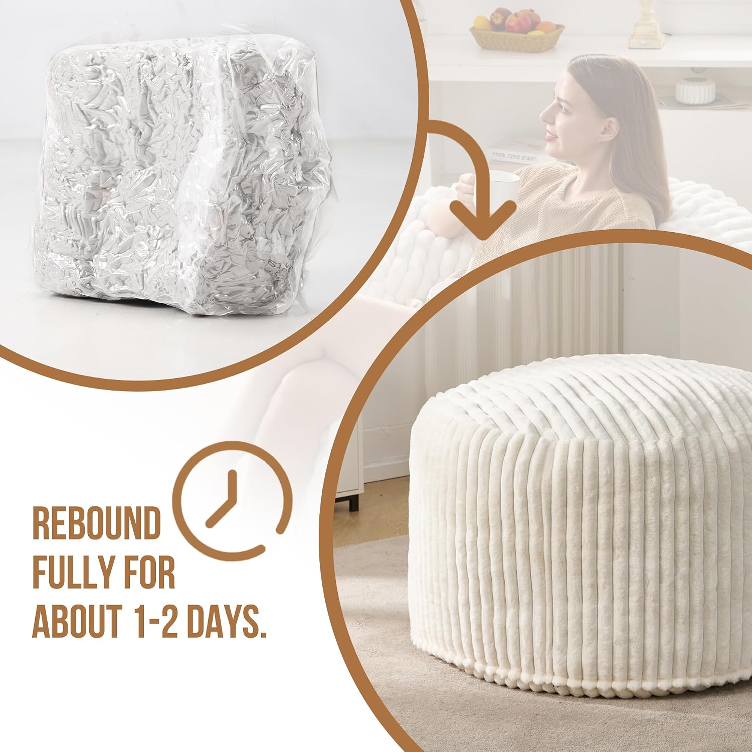 Hobestluk Adult Bean Bag Chair Giant Beanbag with Filling Living Room 3FT | White Large Big Oversized Bean Bag Chair Memory Foam Filling Machine Washable Fluffy Cover Bedroom Dorm Reading Gaming