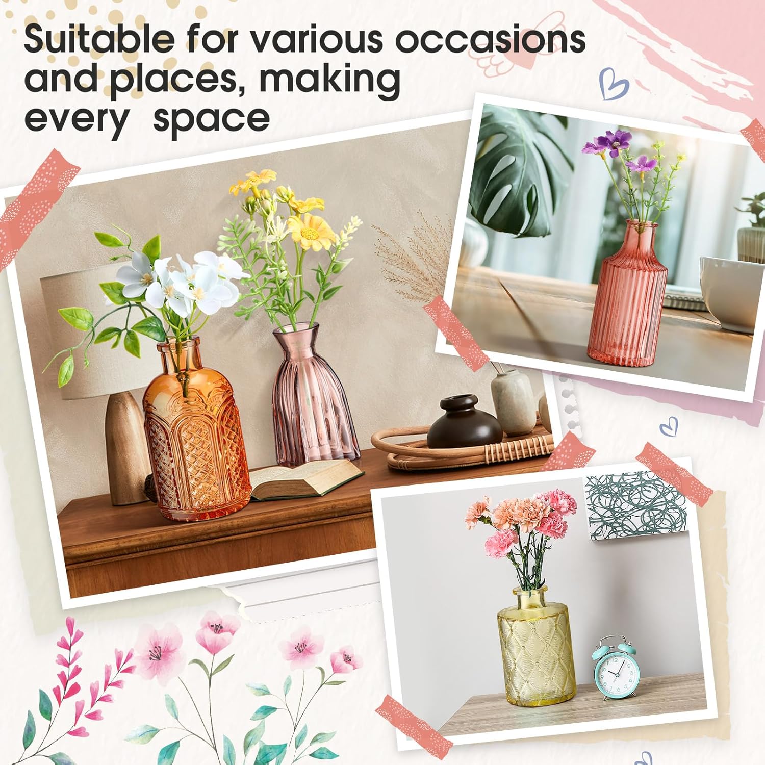 Yaomiao 30 Pcs Vases Bulk Colored Flower Glass Bud Vases Valentine Vintage Colored Glass Bottles Colorful Rustic Embossed for Home Wedding Table Decorations Gifts(Orange Yellow Series)
