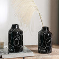 Kimdio Ceramic Vase Set, 2pcs Black Abstract Irregular Design Flower Vases, Modern Home Decor Living Room Decor Minimalist Decorative Vase for Pampas Grass