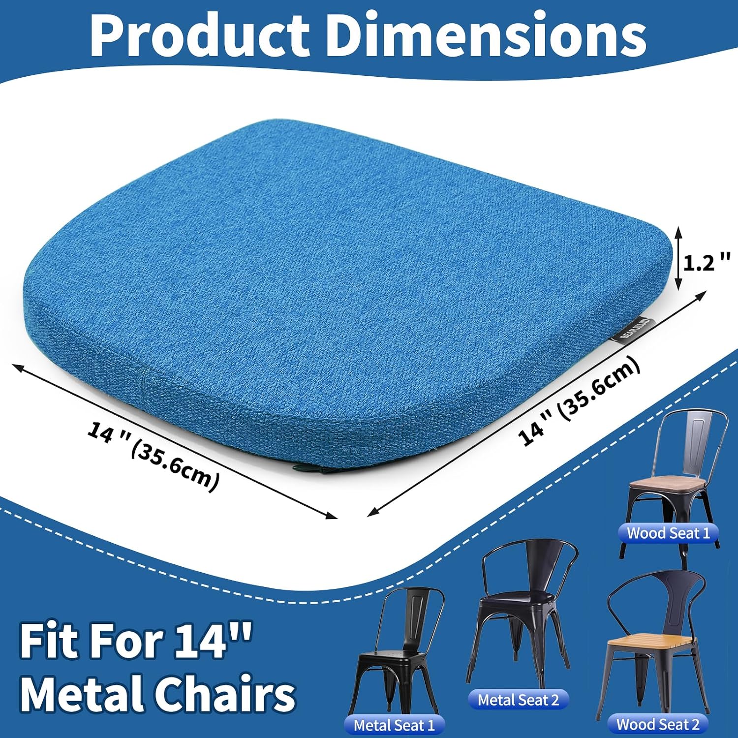 14 Inch Metal Chair Cushions Pads Magnetic Non-Slip Small Seat Cushion,Kitchen Chair Cushions,Bar Stool Cushions with Non-Slip Bottom,1pc(U-Shape,Blue,14x14x1.2in)