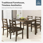 MFSTUDIO 5 Piece Kitchen Table Chairs Set of 4, Wood Dining Table Set for 4, Space Saving Farmhouse Dinner Table Set for 4, Dark Oak