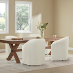KISLOT Upholstered Dining Chairs with Casters, Washable Cover Modern Dining Room Chairs with Barrel Backrest & Dual Armrest for Kitchen, Living Room, Bedroom, Linen Fabric, 4PCS