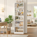 FACBOTALL 73.2" Tall Bookshelf and Bookcase, 6-Tier Open Bookshelf with Storage, Deep Bookshelf with Adjustable Shelf, Freestanding Display Storage Shelves for Living Room, Home Office, Study, White