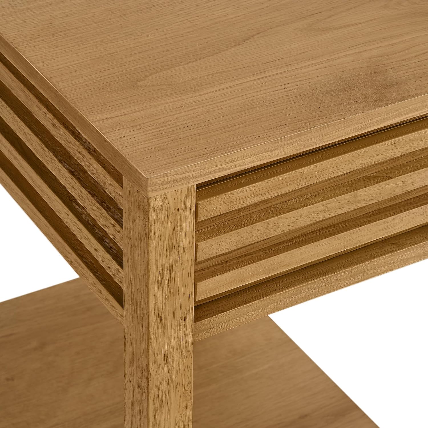 Martin Svensson Home Julian Genuine Oak Chairside Table, 27 Inch, Mid Century Modern End Table with Charging Station, USB & USB-C, Drawer, Lower Shelf, Adjustable Leveling Feet, Light Oak Natural