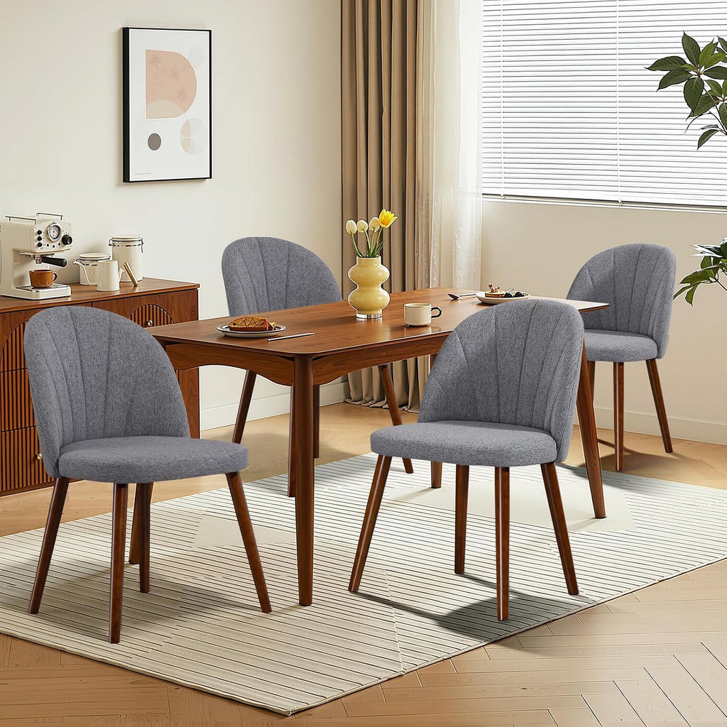 Fabric Dining Chairs Set of 4, Upholstered Mid Century Modern Dining Chairs, Armless Accent Chair with Walnut Wood Legs for Kitchen, Living Room, Dining Room, Grey