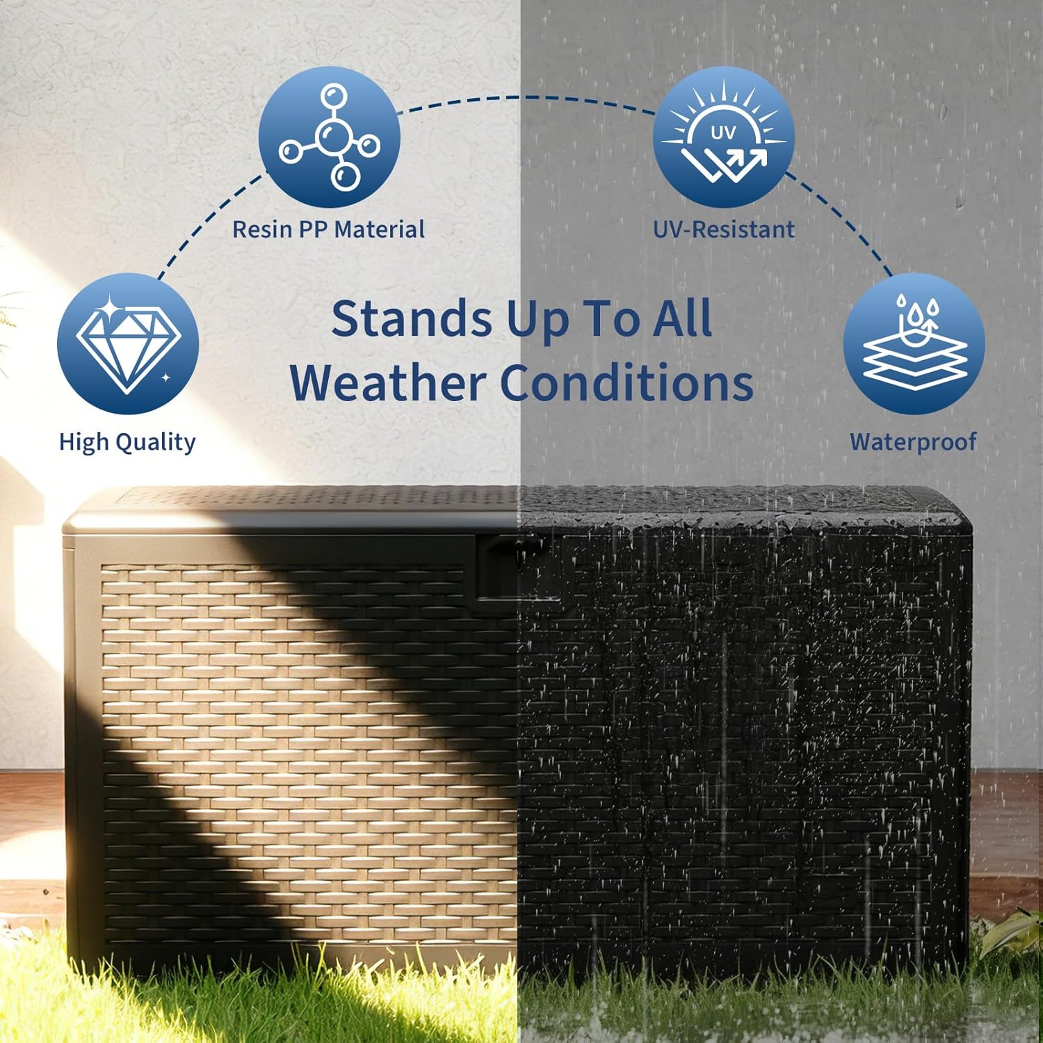 Takywep 73 Gallon Rattan Resin Outdoor Storage Deck Box, Waterproof UV Resistant Patio Storage Bench with Lockable Lid, 480 LBS Weight Capacity for Cushions Garden Tools Pool Supplies