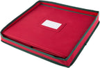 Christmas Decor Storage Box - Red Oxford Canvas Ornament Cube Chest with 64 Compartment Dividers, Riveted Handles, and Lid by Elf Stor