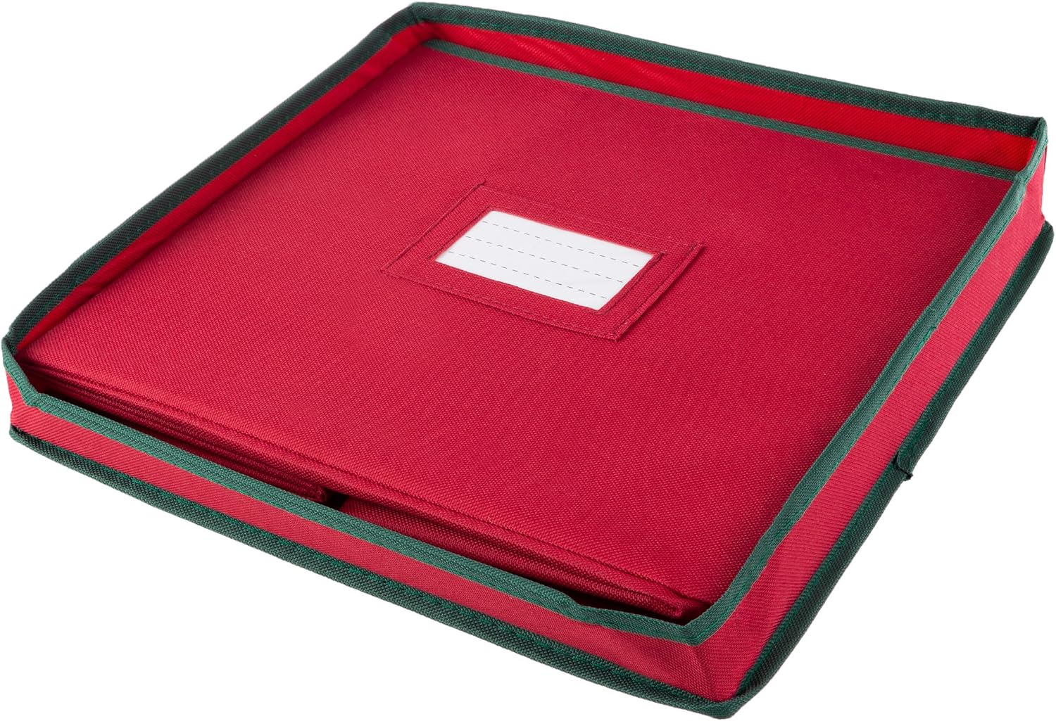 Christmas Decor Storage Box - Red Oxford Canvas Ornament Cube Chest with 64 Compartment Dividers, Riveted Handles, and Lid by Elf Stor