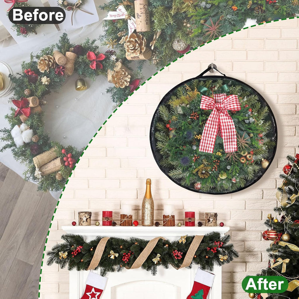 4 Pack 30x8Inch Christmas Wreath Storage Container, Large Clear Holiday Garland Storage Bags with Handle(Green)