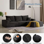 Living&Giving Boneless Couch Sectional Couch for Living Room, 113" Large Capacity Adjustable U-Shaped Modular Sofa, No Assembly Soft Corduroy Sofa Set for Bedroom, Playroom (Black)