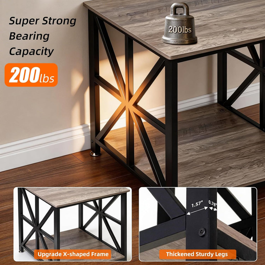 TooCust Square End Table with Storage Shelf, 24 inch Large Side Table with Rounded Corners, 2-Tier End Table Living Room, Upgraded X-Shaped Night Stand for Bedroom, Farmhouse Wood Table, Grey Wash